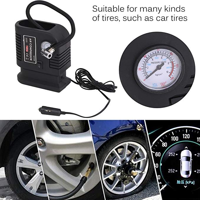 Yellowre Portable Car Air Compressor Pump Tire 12V and 3 Adapter Electric Tyre Inflator I