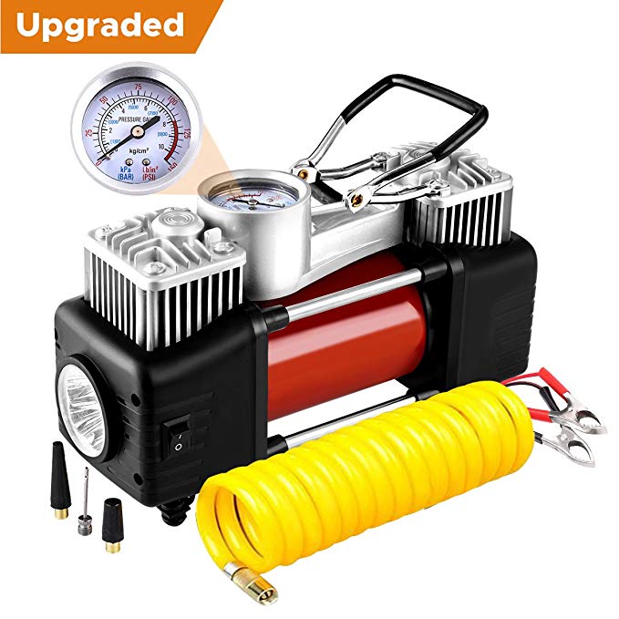 Audew Dual Cylinder Air Compressor Pump, Heavy Duty Portable Air Pump, Auto 12V Tire Inflator for Car, Truck, RV, Bicycle and Other Inflatables