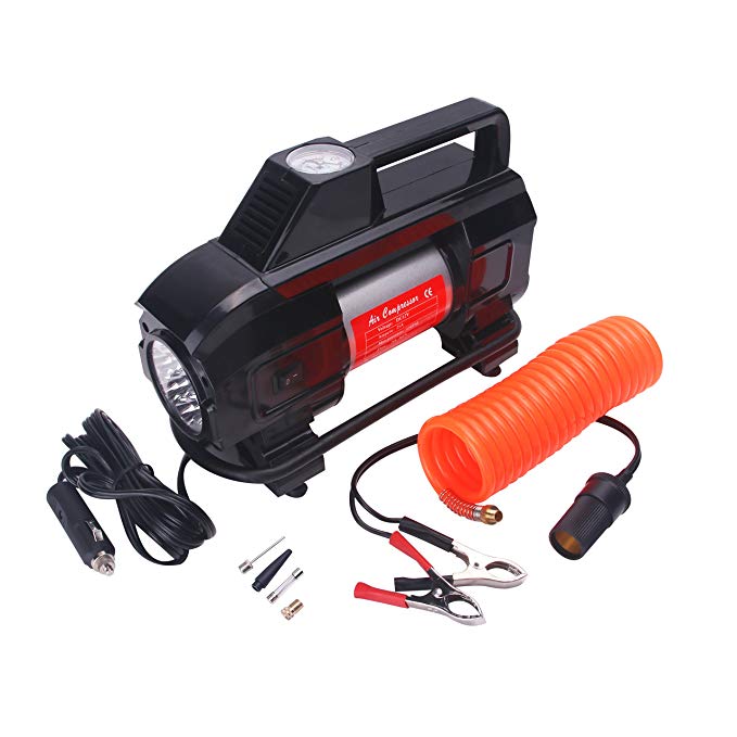 Gevog 12V DC 150PSI 220W Air Compressor Tire Inflator Auto Car Electric Pump+Gauge+LED Light