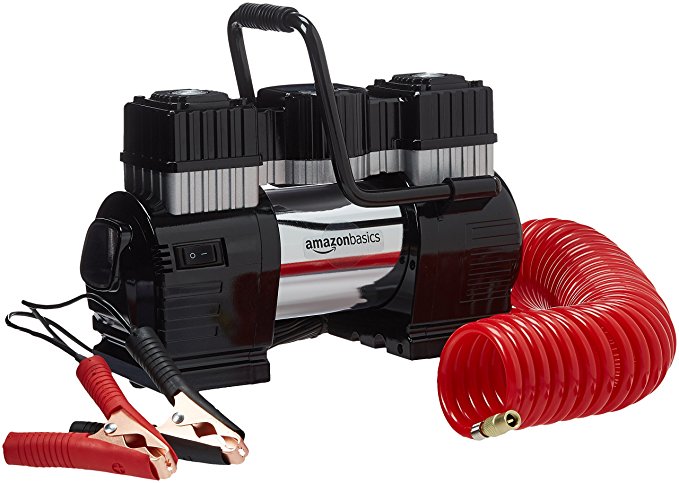 AmazonBasics Portable Air Compressor, Dual Battery Clamps with Carrying Case