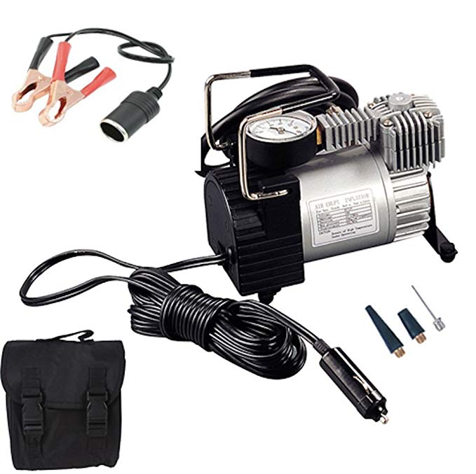 Automaze Heavy Duty Metal 12V Electric Car Air Compressor Pump Tire Inflator With Bag & Alligator Clamps