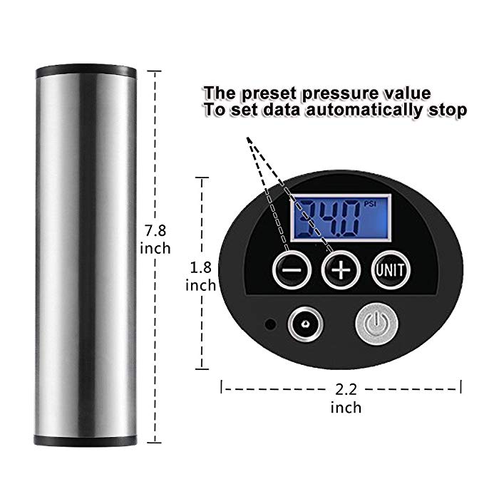 IdTravel 12V Electric Mini Air Inflator with, Digital Tire Inflator Build in Rechargeable Battry. 150 PSI Tire Pressure Monitor and Preset