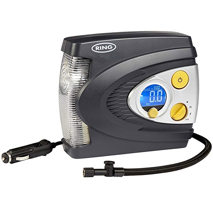 RING RAC635 12V Preset Digital Air Compressor with LED Work and Safety Light, Inflates fully deflated car tire in under 3 minutes