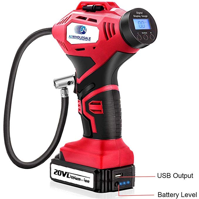 LavoHome #1 Super Duty 20V Automatic Lithium Ion Battery Cordless Inflator with Digital Gauge Y 10/C Include Nozzle, Charger, Ball Needle Accessories Car/SUV/RV Tires